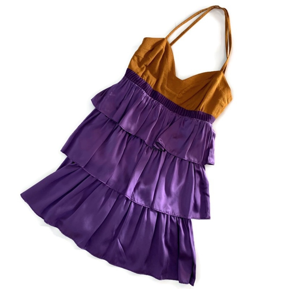 NWOT Cooper Courtney Warren The Brianna Purple Silk Tiered Ruffle Dress Sz 4